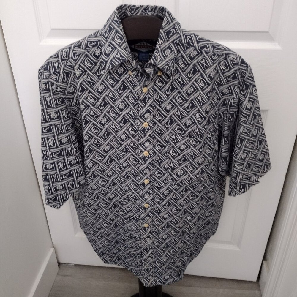 Ruff Hewn Men’s Hawaiian Shirt Medium Linen Cotton Blend Nautical Print - Picture 3 of 7